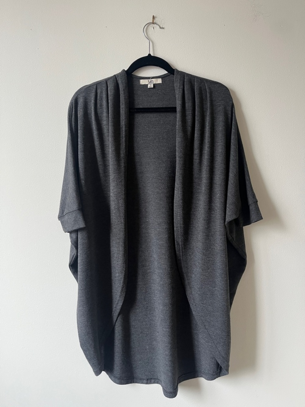 Dark Gray Open Front Draped Cardigan
